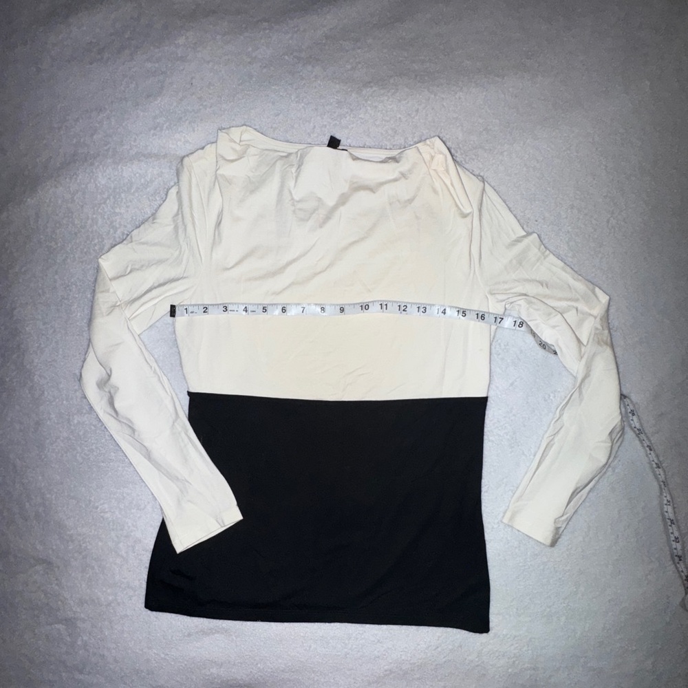Talbots Cream and Black Color Block Blouse